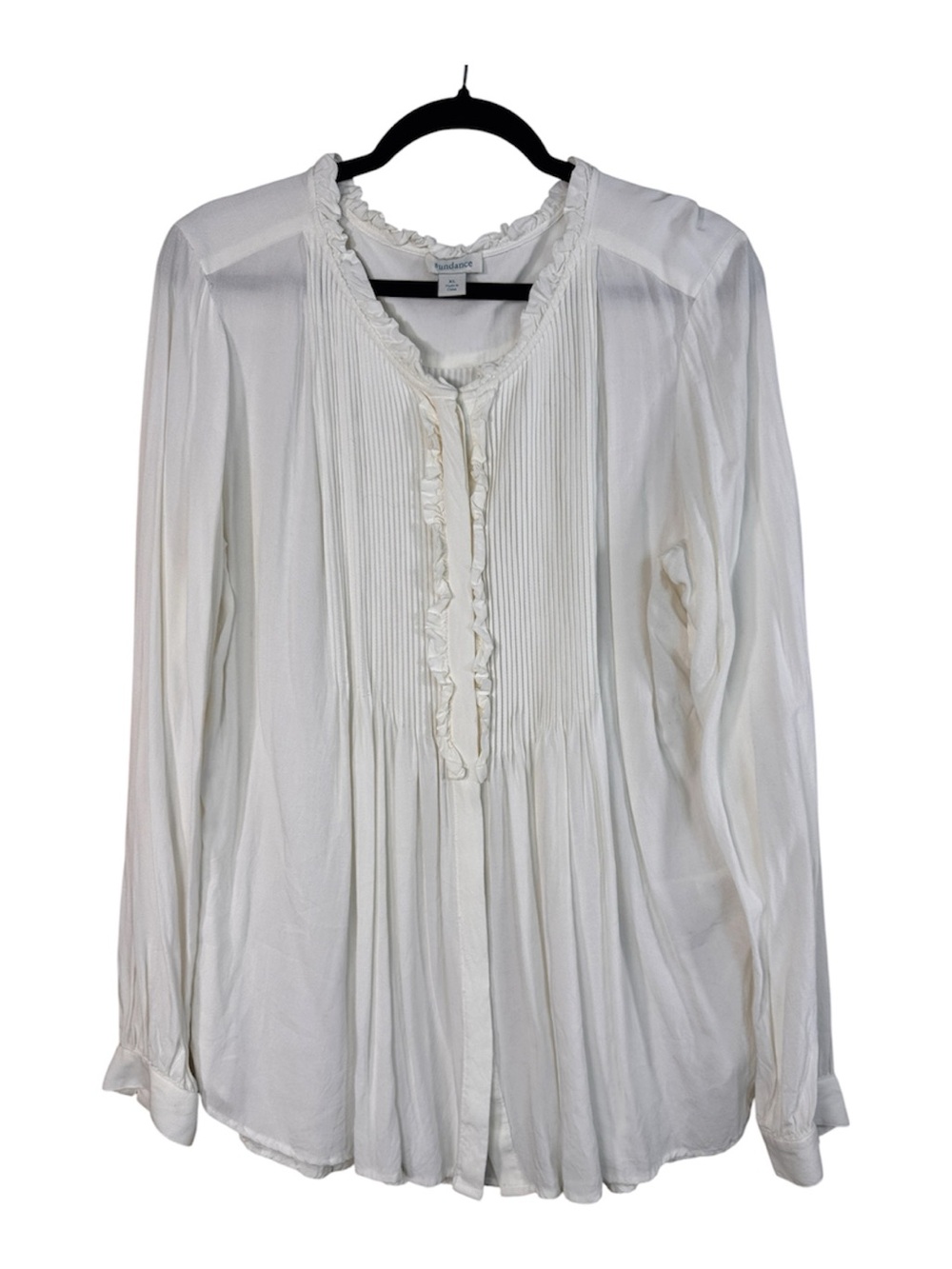 Sundance Cream Ruffled Cotton Button Front Blouse Womens XL Boho Fall Casual Top
